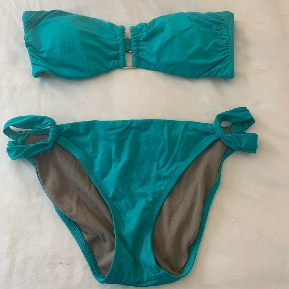 MOSSIMO Teal strapless bikini with gold accents top-medium/bottom-large